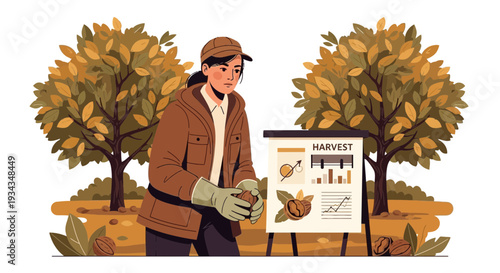 Farmer examining harvest data on a clipboard.