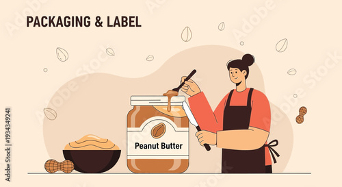 Peanut Butter Jar Packaging Design: Woman Preparing Spread