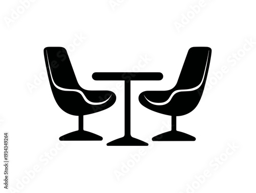 Modern dining table with two stylish chairs in black silhouette  