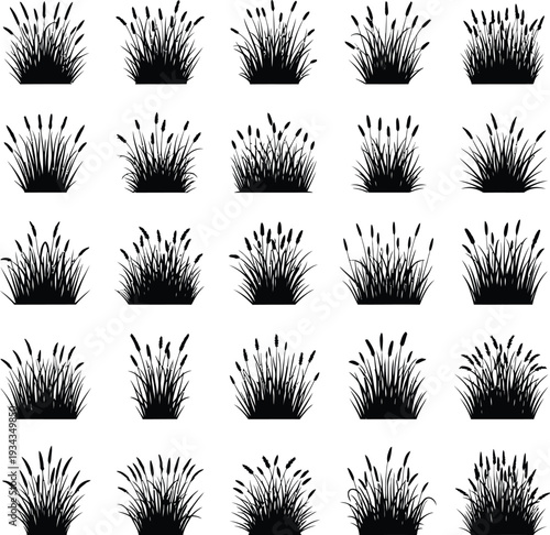 Black Silhouette Grass Tufts Vector Pack