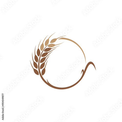 A stylized circular logo featuring a single stalk of wheat on the left side.