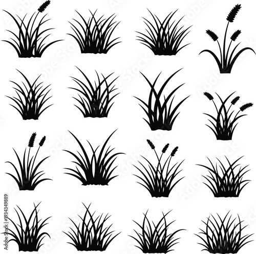 Black Silhouette Grasses with Seed Heads Icons