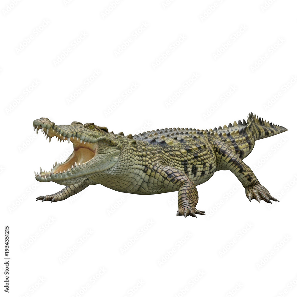 Fototapeta premium Alligator Crocodile Reptile Predator Wildlife Animal Danger Mouth Open Teeth Scales Skin Isolated PNG Cutout