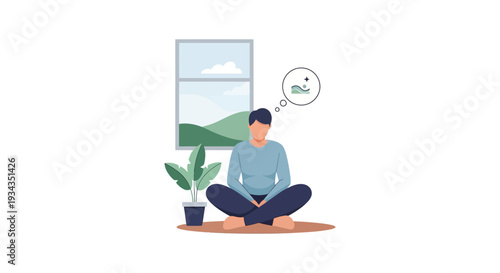 Eco-Conscious Man Meditating, Dreaming of a Sustainable, Clean Environment. Green Lifestyle and Future Planning Concept.