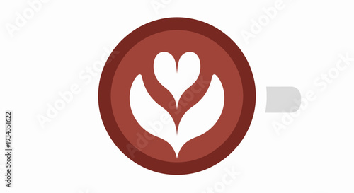 Coffee cup with latte art icon in white background graphic illustration