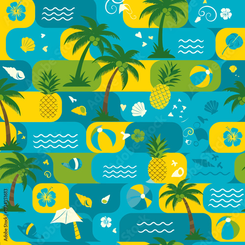 Tropical palm trees and pineapple pattern design.