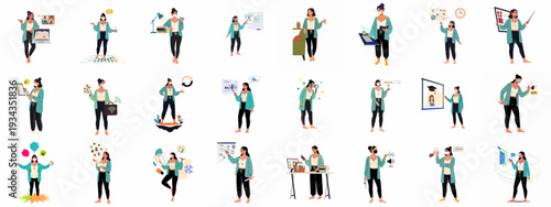 Modern Woman Embracing Digital Work and Learning: Remote Collaboration, Online Education, and Business Innovation Concepts in a Connected World.