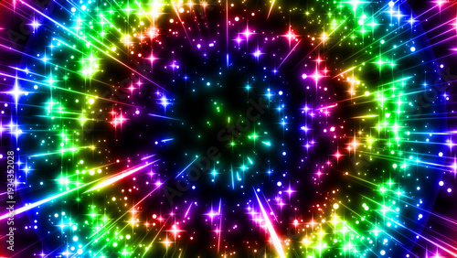カラフルなキラキラしたエフェクトがはじけて飛び散るようなインパクトエフェクトの背景