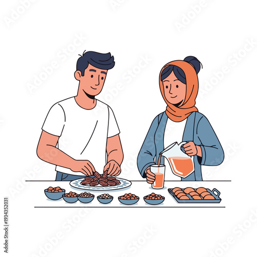 Man and woman preparing traditional dessert together at table