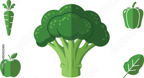 Fresh green vegetables and fruits illustration set