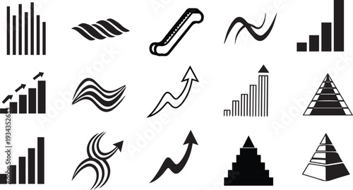 Collection of 15 black and white graph and chart icons
