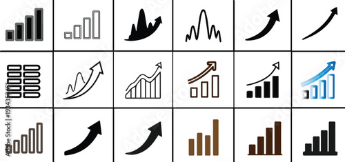 Collection of various business and finance icons and graphs