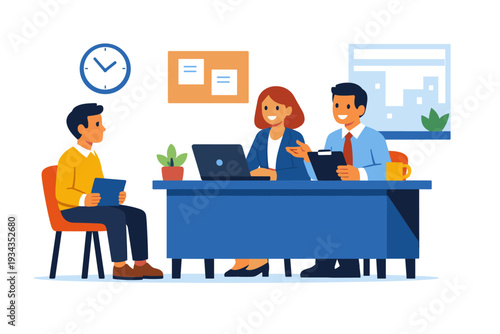 Job interview in progress with two interviewers and one candidate sitting