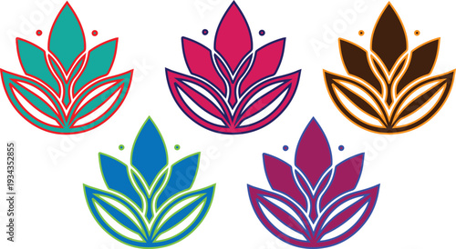 Vibrant multi colored floral emblems or logos