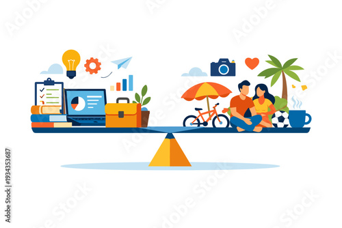 Balancing work and leisure on a scale, representing life's priorities and choices
