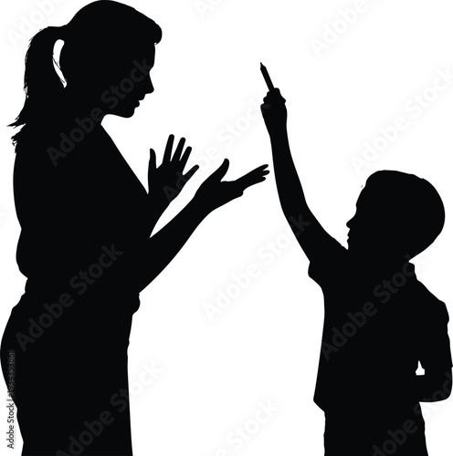 Silhouettes of woman and child interacting playfully