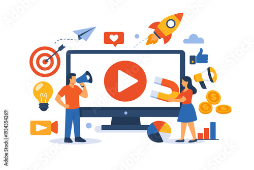 Digital marketing strategy with online promotion and audience engagement elements