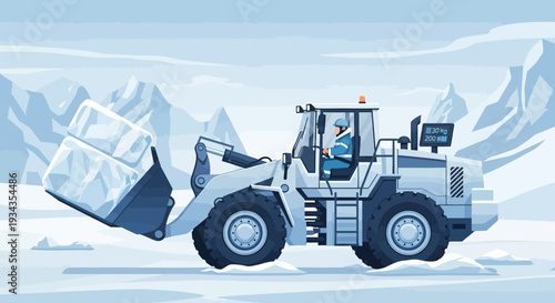 Heavy Duty Snow Loader Machine Working in Snowy Environment.