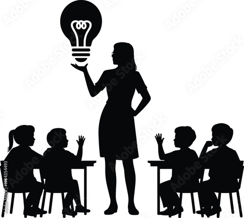 Teacher inspiring students with creative ideas in classroom