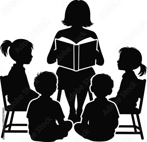 Teacher reading to children in educational setting