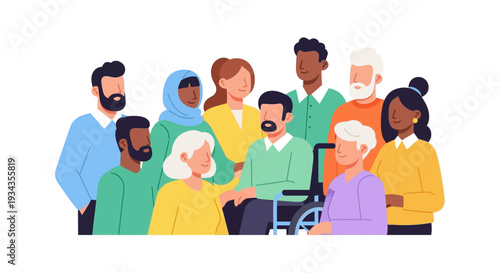 Diverse Group of People Embracing Inclusion and Unity. Multicultural Community Illustration.