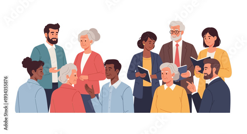 Diverse Multigenerational Group Engaged in Discussion and Learning, Illustrating Teamwork, Collaboration, and Community