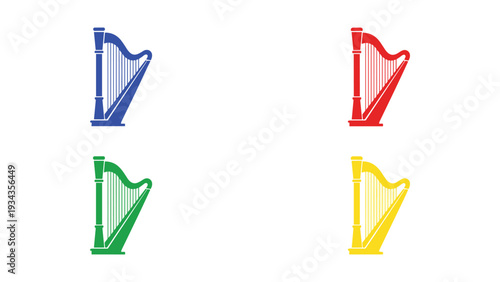 Colorful harp icons displayed in a grid layout with four distinct shades