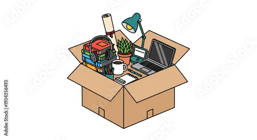 Office Supplies and Equipment in Box.