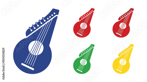 Colorful depiction of lyre and harp musical instruments in various vibrant hues