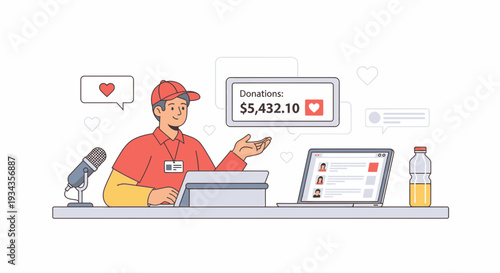 Online Streamer Raising Funds with Donations, Live Stream Setup