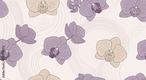 Orchid Floral Pattern: Watercolor Vector Art Seamless Background