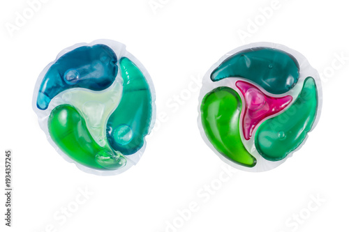 Laundry gel capsules. Isolated on white.
