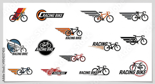 Collection of bicycle logos and emblems for sports and racing teams.