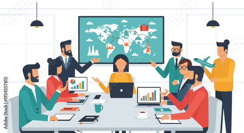 Diverse team collaborating in a modern office meeting room.