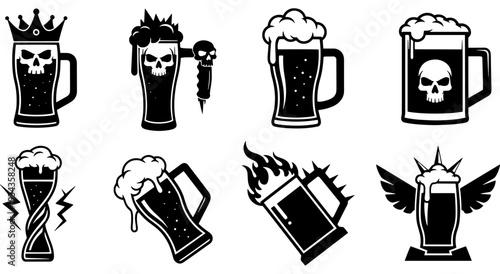 Creative and thematic beer mugs with unique and spooky designs Vector