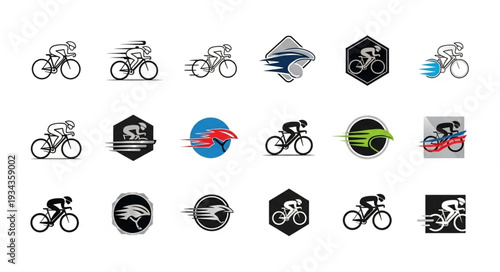 Collection of various bicycle logos and cycling related designs.