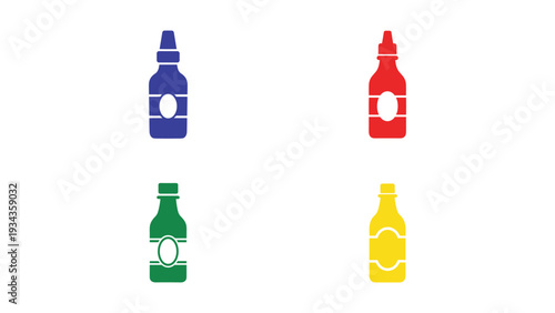 Colorful stylized bottles with unique labels and caps displayed in a grid layout