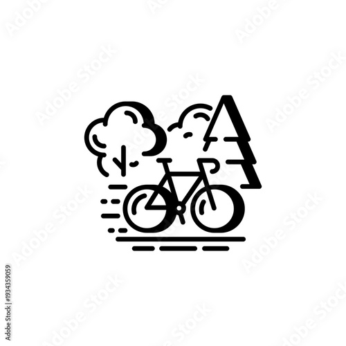 Bicycle forest cycling and outdoor nature ride icon