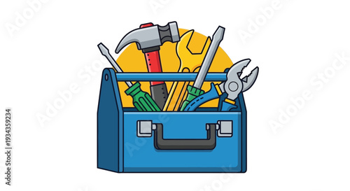 Colorful toolbox filled with essential tools for home repair and DIY projects