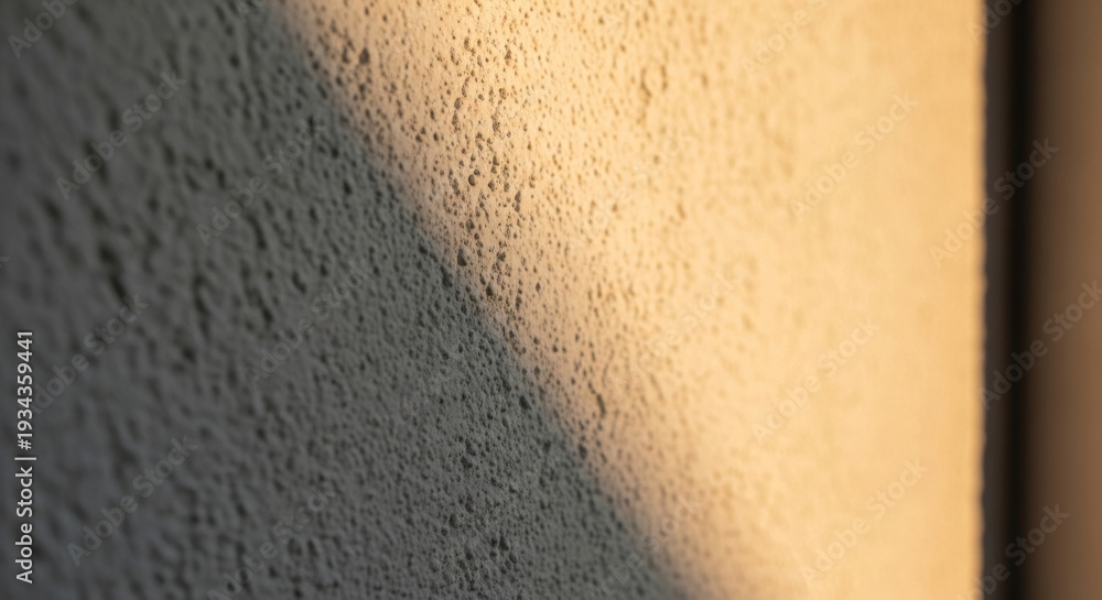 Fototapeta premium Close-up of a Textured Wall Illuminated by Warm Sunlight, Creating Soft Shadows and Highlighting the Details