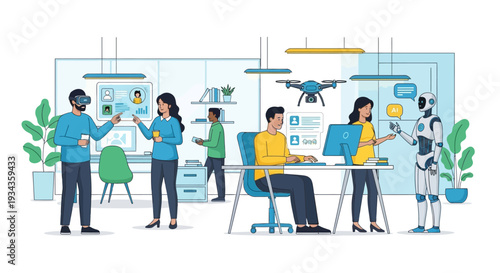 Diverse team collaborating on advanced technology projects.