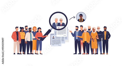 Hiring Process: Magnifying Glass Selecting Diverse Candidates for Employment and Team Integration