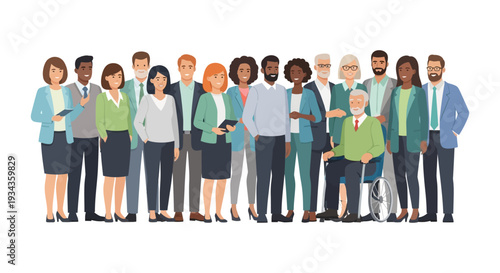 Diverse & Inclusive Business Team Illustration: Professionals of Various Ages, Ethnicities, and Abilities