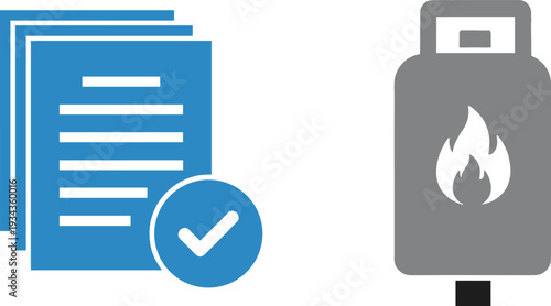 Gas Safety Compliance and Document Approval Concept with Checklist Verification Papers and LPG Cylinder Icon Representing Energy Regulation and Inspection