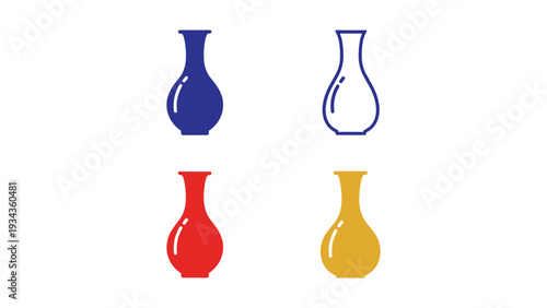 Four stylized vases depicted in contrasting colors against a plain background.