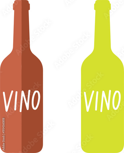 Wine Bottle Illustration Set with Vino Label in Different Colors Isolated on White Background for Beverage Branding and Packaging Design