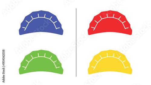 Four color-coded semicircular progress indicators with segmented divisions