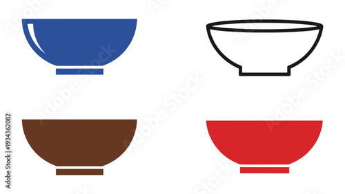 Four distinct bowls with varying colors and shapes displayed in a grid layout