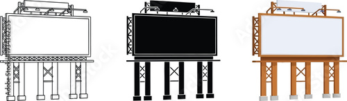 Collection of billboard illustrations blank advertising spaces for marketing and promotion isolated on white background