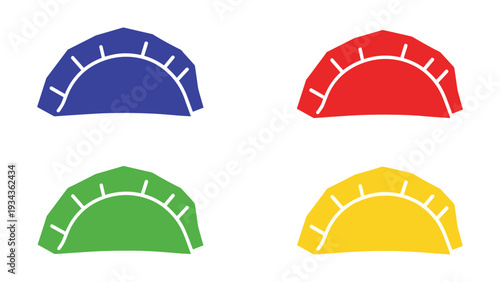 Four colorful semi-circular gauges displaying different fill levels